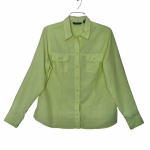 EDDIE BAUER | Light Yellow Green Lightweight Long Tab Sleeve Shirt Pocket Button